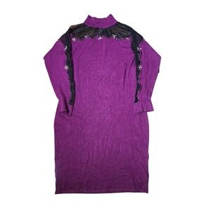 Venus Sweater Dress XL Purple Lace Bodycon Stretch Long Sleeve Rhinestone